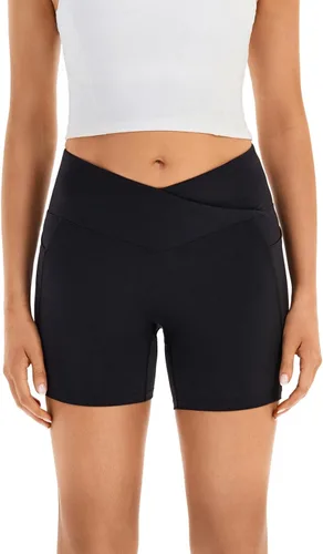 Vista 4 de Blaosn Pantalones cortos atléticos para mujer, gimnasio, yoga, entrenamiento, correr, ciclismo, leggings con bolsillos, de elastano, linda, ropa