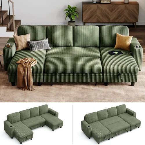 Vista 11 de LINSY HOME Sofá Loveseat con Almacenamiento - Cómodo Sofá de Pana Suave de 2 Plazas con Carga USB y Portavasos, Loveseat de Asiento Profundo