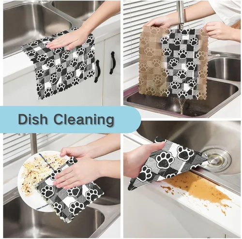 Vista 2 de Plaid Pet Paw Prints Dish Towels Set of 6