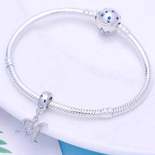 Vista 4 de SoulBeads - Colgantes de plata fina 0,925 de letra inicial, alfabeto A-Z. Dije con cristales compatibles con brazaletes europeos