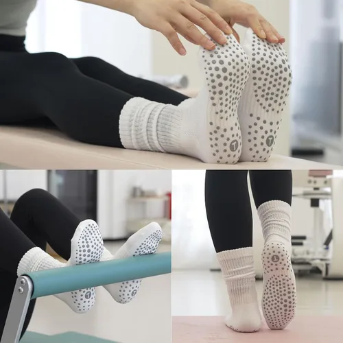 Vista 5 de Calcetines de Pilates Slouch Crew para mujer, calcetines de yoga con agarre antideslizante para barre ballet, baile, hospital, entrenamiento