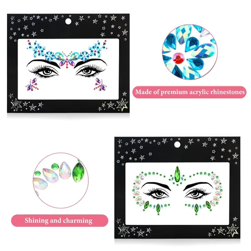 Vista 3 de 12 juegos de joyas para la cara, diamantes de imitación autoadhesivos, gemas de sirena para el cuerpo de sirena, calcomanías de cristal