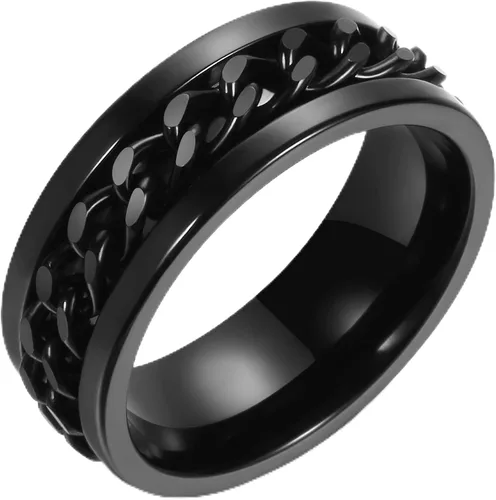 Vista 13 de Anillo giratorio giratorio de acero inoxidable 316L de 0.316 pulgadas para hombres y mujeres, cadena para aliviar la ansiedad, llave griega, runas