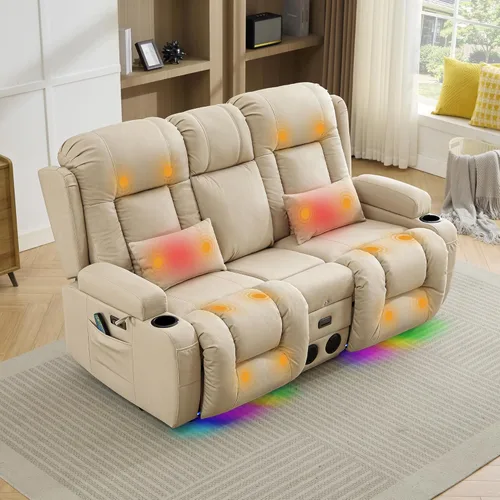 Vista 16 de TUNYI Wall Hugger - Sofá reclinable eléctrico para autocaravana, sofá biplaza reclinable con consola para teatro, sofá reclinable con USB/toma