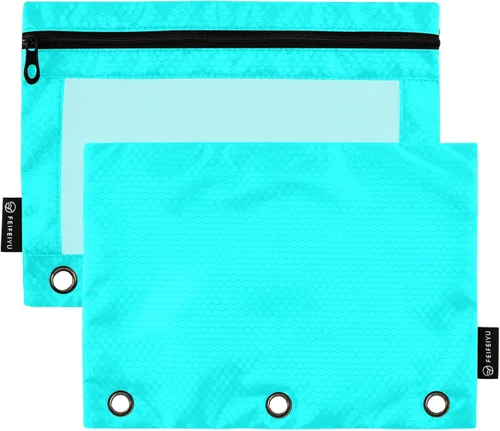 Vista 15 de Estuche naranja para carpeta de 3 anillas, paquete de 2 bolsas para lápices con ventana transparente con cremallera y ojales reforzados, estuche