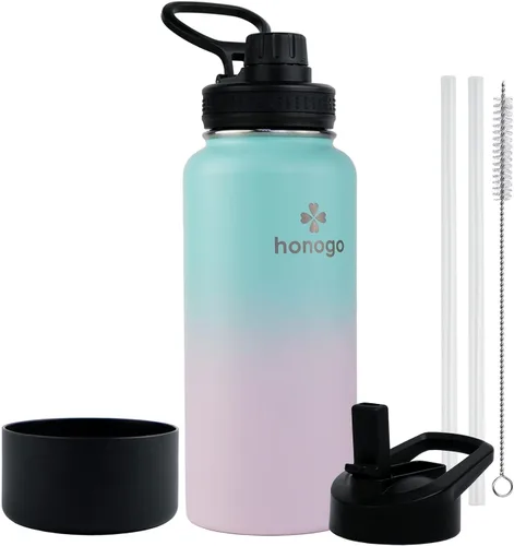 Vista 20 de Botella de agua aislada de 64 onzas con tapa de popote y tapa de boquilla, jarra de agua de medio galón de acero inoxidable con mango de paracord