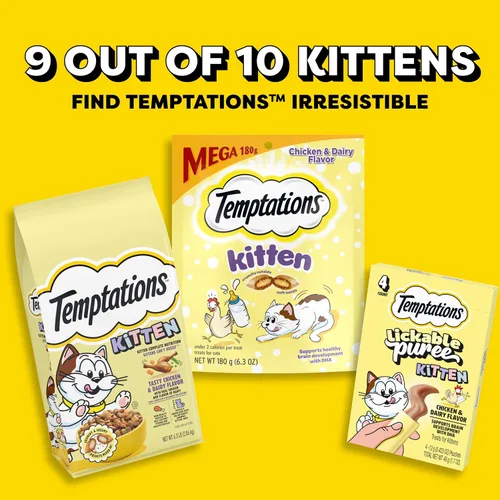 Vista 6 de Temptations Kitten Crunchy and Soft Cat Treats sabor pollo y lácteos, bolsa de 3 onzas, (paquete de 12)