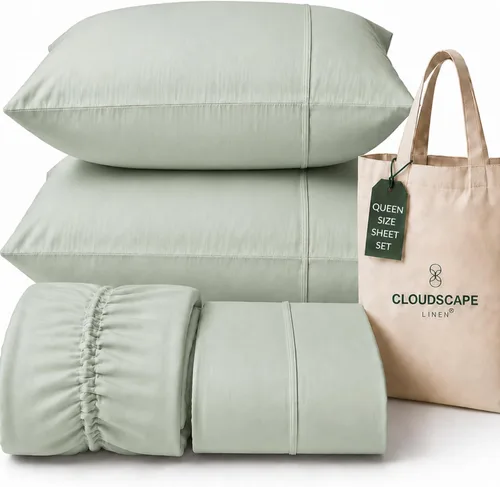 Vista 21 de CLOUDSCAPE LINEN 400TC 100% Egyptian Cotton Luxury Twin Bed Sheets - White