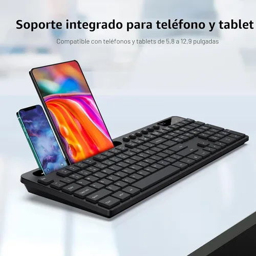 Vista 3 de Combinación de teclado y ratón inalámbricos, MARVO 2.4G Teclado inalámbrico ergonómico para computadora con soporte para teléfono y tableta, ratón