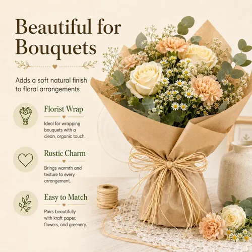 Vista 4 de Sukh Cinta de Rafia Natural - 5 Piezas de Pajita de Rafia para Ramos de Floristería, Decoración, Manualidades, Cinta de Envolver para Navidad