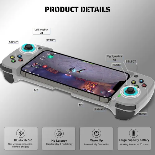 Vista 7 de arVin Bluetooth 5.0 Wireless Gaming Controller for iPhoneiPadiOSAndroidSamsungPC Gamepad Joystick with Back Button, Analog Triggers, Stretchable, 18