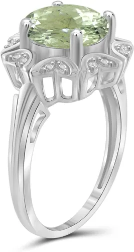 Vista 2 de JEWELEXCESS Anillo de diamantes blancos con amatista verde y acento de 2,58 quilates en plata de ley