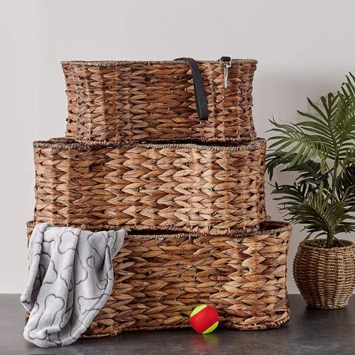 Vista 6 de Bone Dry Pet Storage Collection, cesta de juguete de jacinto en forma de hueso, marrón oscuro, mediana - 21 x 13 x 8 pulgadas