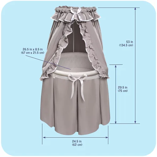 Vista 4 de Badger Basket Moisés Empress para bebé y cama de noche con ropa de cama, almohadilla y cesta de almacenamiento, gris/blanco