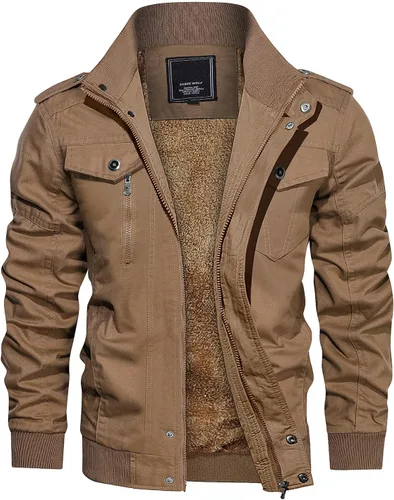 Vista 16 de CRYSULLY - Abrigo de invierno para hombre, estilo casual, con forro polar, bolsillos múltiples, estilo campo, con capucha extraíble