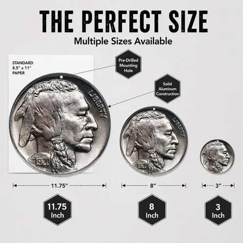 Vista 5 de Brotherhood Buffalo Nickel 1920 Indian Head Silver Dollar Rare Coins - Letrero de garaje estilo vintage, letreros de metal de reproducción redonda