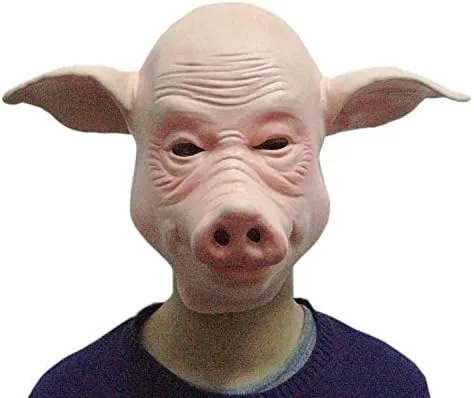 Vista 2 de Máscaras de Halloween aterradoras para adultos, hombres y mujeres, máscara de cabeza de cerdo, fiesta de Halloween, cosplay, disfraces, máscara