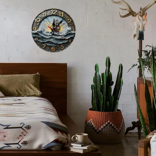 Vista 7 de Relojes de pared con estampado de velero retro para sala de estar, relojes de pared con pilas, silenciosos, sin tictac, 10 pulgadas, impresión 2D