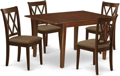Vista 8 de East West Furniture MLCL3-MAH-C - Juego de muebles de comedor de 3 piezas que contiene una mesa rectangular de madera con hoja de mariposa y 2