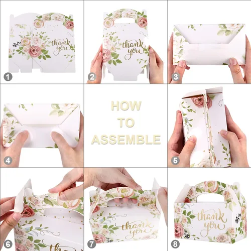 Vista 7 de Paquete de 24 cajas de regalo de fiesta, cajas de dulces de agradecimiento de papel de aluminio dorado para bodas, despedidas de soltera, cajas