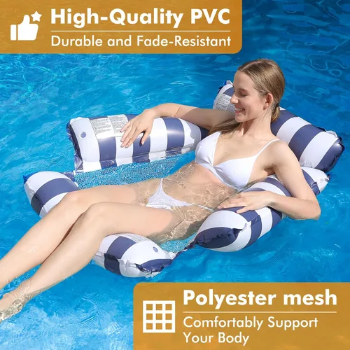 Vista 2 de Flotador inflable para piscina, para adultos y niños, hamaca flotante con patrón de rayas para fiesta en la piscina, diversión acuática de verano