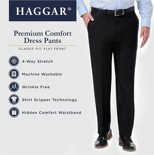 Vista 4 de Haggar Mens Premium Comfort Classic Fit Flat Front Dress Pants - Regular and Big and Tall Sizes