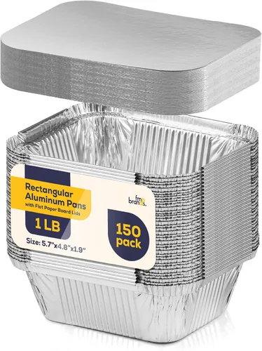 Vista 8 de Fit Meal Prep Paquete de 100 sartenes pequeñas de papel de aluminio de 1 libra con tapas, recipientes desechables para alimentos con tapas