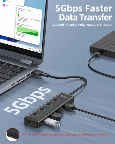 Vista 3 de Selore Hub USB 3.0, Selore Hub USB de 4 puertos Ultra-Slim Data USBA Splitter USBA Expander con 2 ft Compatible con portátil con puerto A