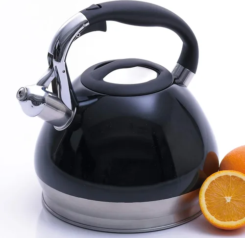 Vista 9 de Creative Home Triumph - Hervidor de té silbante de acero inoxidable, 3.5 cuartos de galón, tetera negra Base encapsulada de triple capa, mango