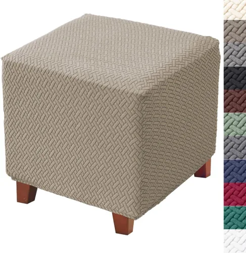 Vista 8 de Bifaun Vogel - Funda otomana, fundas elásticas de jacquard con parte inferior elástica, fundas de almacenamiento plegables gruesas para reposapiés