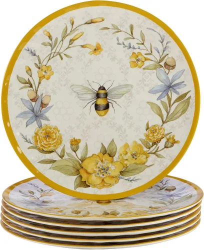 Vista 2 de Certified International Bee Sweet - Platos llanos de melamina de 11 pulgadas, juego de 6, platos inastillables para exteriores con diseño floral