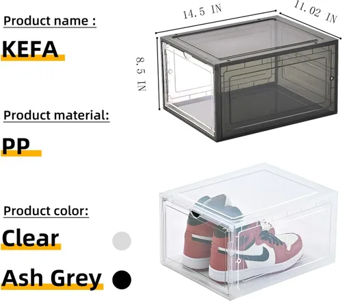 Vista 3 de Caja de almacenamiento para zapatos KEFA XL, paquete de 6 cajas de zapatos de plástico transparente apilables, organizador de cajas de zapatos