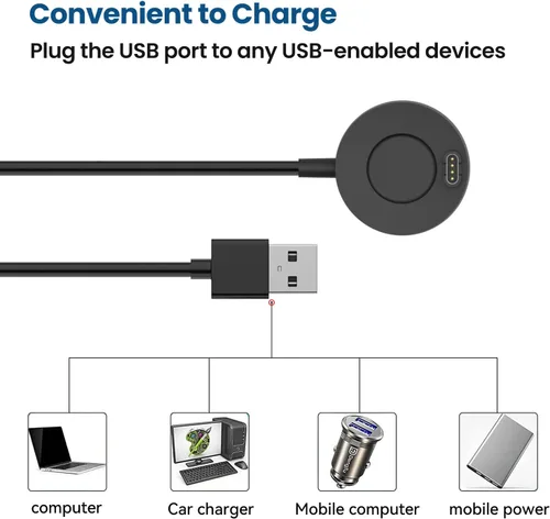 Vista 5 de Paquete de 2 cargadores compatibles con cargador solar Garmin Instinct E 3 2S 2 2X, estación de carga portátil de repuesto y cable USB de 3.3 pies