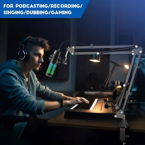 Vista 6 de Brazo de Micrófono, Aokeo AK-35 - Soporte de Micrófono de Escritorio; Soporte de Brazo de Tijera con Suspensión para Micrófono para Blue Yeti, Blue