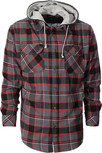 Vista 26 de Gioberti Camisa de franela a cuadros de algodón 100% para hombre con capucha extraíble y botones 100 – negro/azul real/gris.
