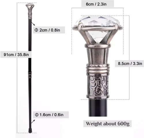 Vista 6 de Gentleman's Stick-Diamond Head - Bastones de proxeneta de 36" plateado