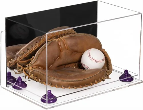 Vista 170 de Better Display Cases Vitrina de guantes de béisbol de acrílico transparente con elevadores negros (A011/V16)