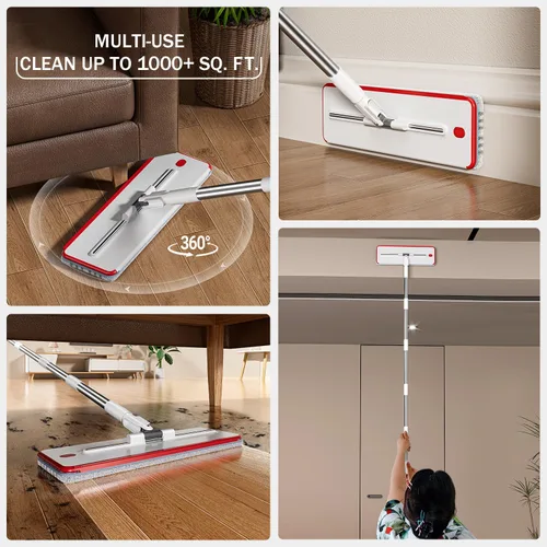 Vista 6 de Juego de trapeador y cubeta, sistema de mopa plana y cubeta con agua sucia y limpia separadas, mopa de pared de 3 compartimentos, trapeadores planos