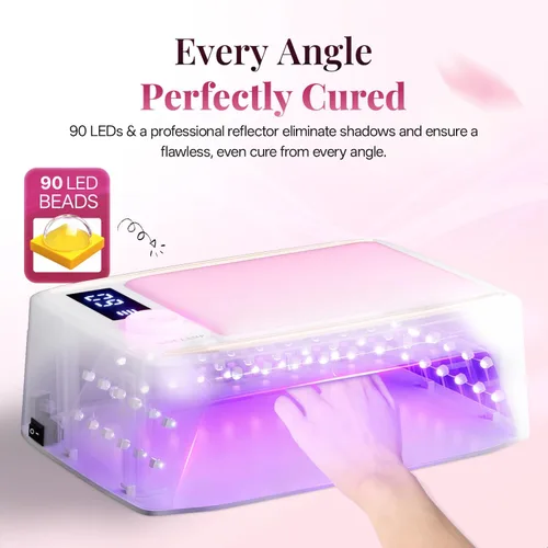 Vista 6 de krofaue Lámpara de uñas UV de curado rápido de 380 W con sensor automático, luz UV inalámbrica profesional para uñas de gel con reposabrazos