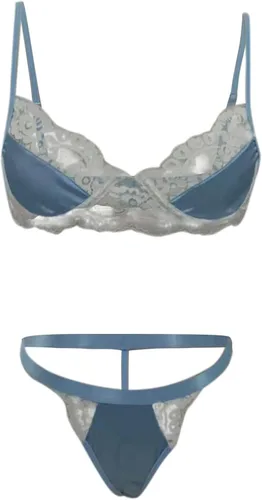 Vista 6 de Conjunto de lencería sexy de encaje bordado para mujer, brasier suave sin alambre para mujer, conjunto de ropa