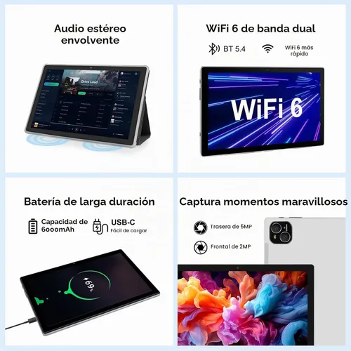 Vista 4 de 2026 Última Tableta, 12 GB de RAM 64 GB ROM, procesador Octa-Core 10.1 pulgadas HD IPS pantalla táctil Tabletas Android, Tableta 2 en 1 con teclado