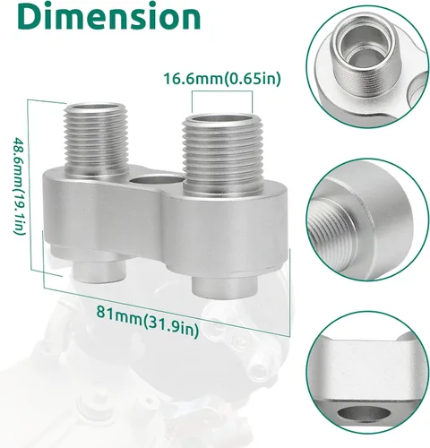 Vista 3 de Motoparty Adaptador de compresor de CA para LS GM R4 Fitting - #8 3/4-16#10 7/8-14 Va recto a 2 accesorios de línea masculinos del A/C, adaptador
