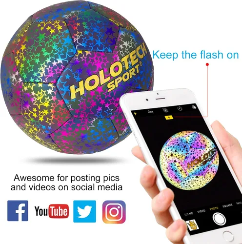 Vista 3 de WTOPSBO - Balón de fútbol tamaño 4/5, pelota de fútbol holográfica reflectante brillante, pelotas de fútbol de cuero PU brillante