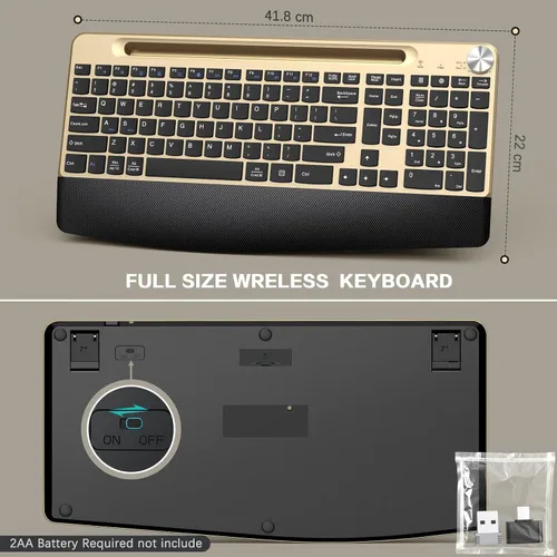 Vista 4 de JOYACCESS Combo de teclado y ratón inalámbricos, teclado inalámbrico de tamaño completo de 2.4 GHz con cómodo reposamuñecas, rueda de volumen