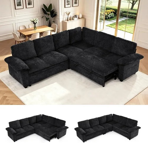 Vista 28 de Sofá cama modular modular con cama extraíble, sofá modular de 5 asientos en forma de L con almacenamiento, sofá nube, sofás seccionales convertibles