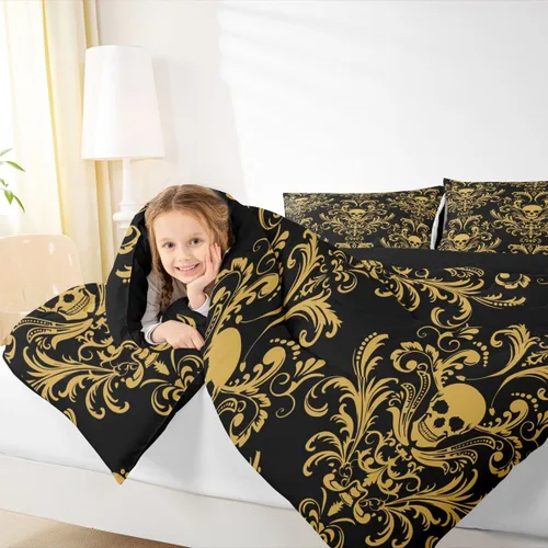 Vista 4 de Erosebridal Juego de ropa de cama damascada gótica para adultos, juego de edredón victoriano antiguo, edredón floral vintage gótico con diseño