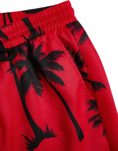 Vista 29 de GORGLITTER Conjunto de 2 piezas de camiseta gráfica de manga corta para hombre, estampado hawaiano con cordón y pantalones cortos