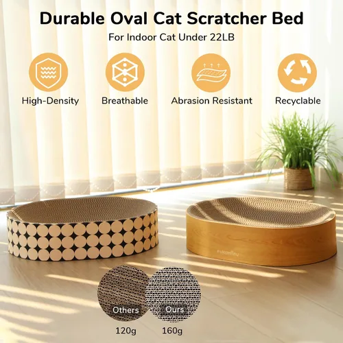 Vista 6 de FUKUMARU Cama rascador de cartón para gatos, almohadilla 2 en 1 para rascar gatos, tabla de rascar ovalada para interiores, cuenco rascador