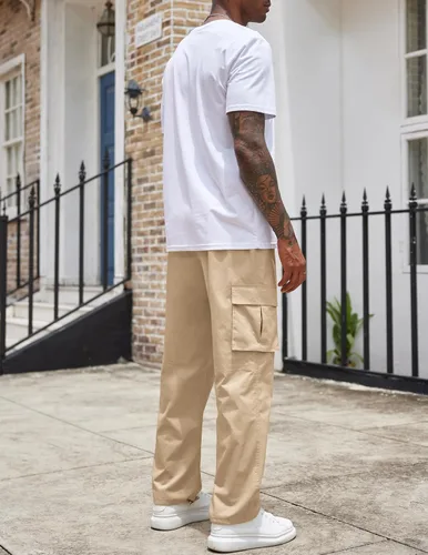 Vista 9 de COOFANDY Pantalones cargo casuales para hombre, pantalones deportivos de algodón con cordón