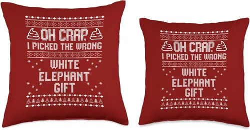 Vista 3 de Oh crap, I picked the wrong white elephant Oh Crap, Wrong White Elephant, divertida almohada fea de Navidad, 16 x 16 pulgadas, multicolor